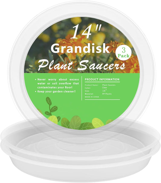 TITE Plant Saucer Heavy Large Planter Durable Thicker Plastic Plant Trays for Indoors and Outdoor,Plant Saucer Drip Trays (Transparent, 14 inch)