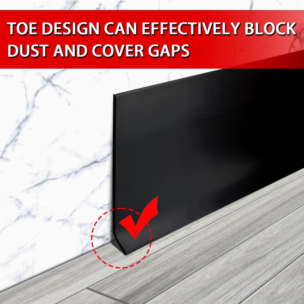 Vinyl Wall Base Baseboard Molding Trim 6" Flexible Self Adhesive Rubber Wall Base Moulding Trim Peel and Stick Design, 6 Inch x 100 Feet, Black