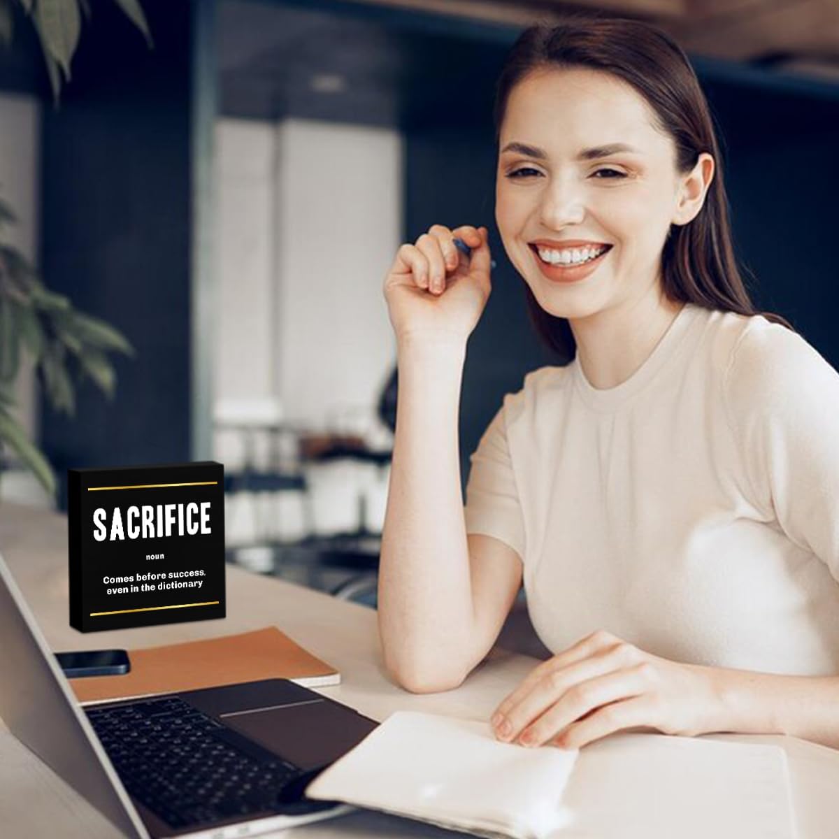 Sacrifice Noun Entrepreneur Black Wooden Box Sign, Inspirational Office Decor, Decorative Table Shelf Desk Rustic Cubicle Farmhouse Home Workplace Decor Office Decorations Desk Accessories