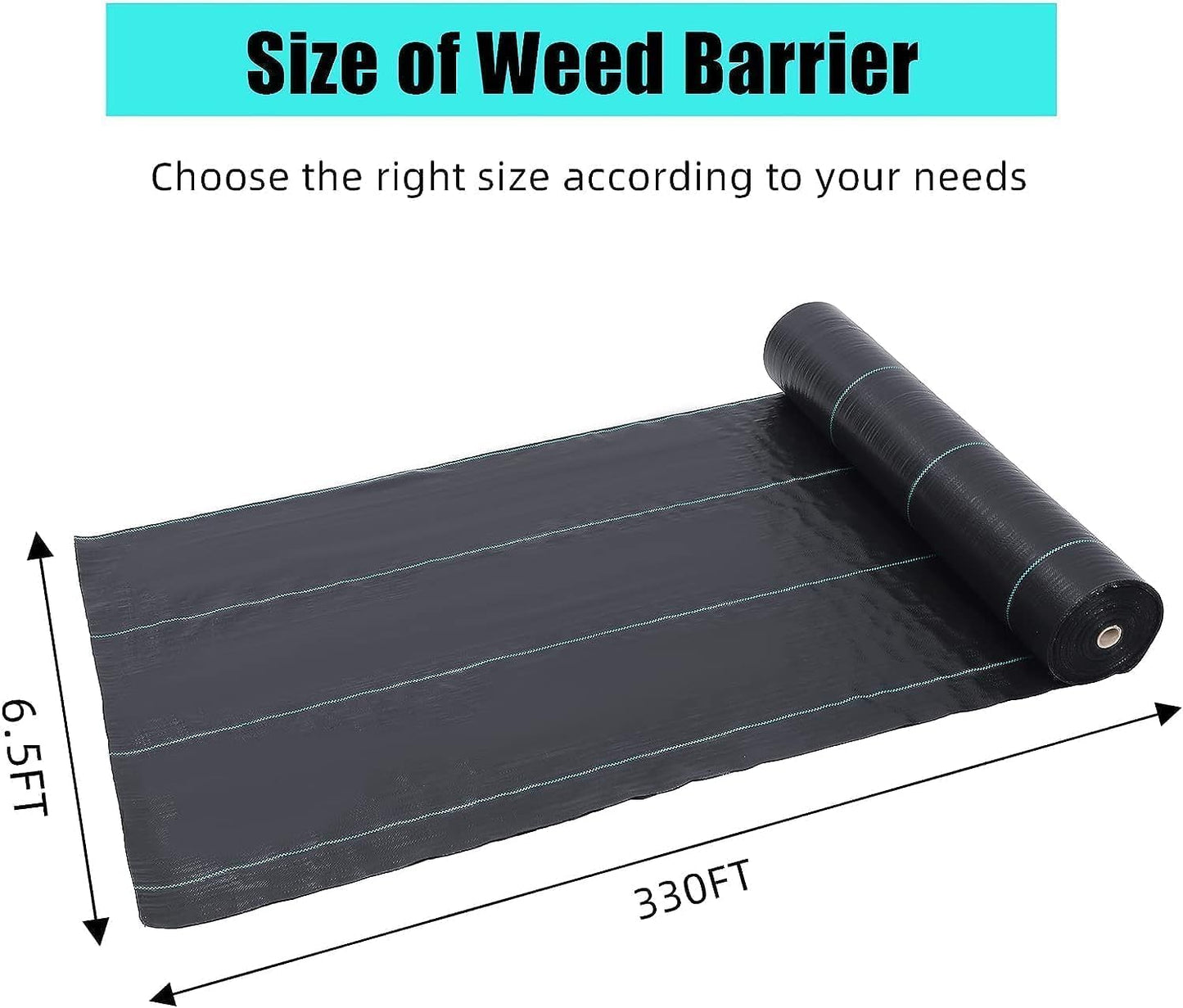 6.5ft x 330ft Premium Weed Barrier Landscape Fabric, 3.2oz Heavy Duty, Weed Control Fabric, High Permeability Good for Flower Bed, Driveway Fabric Ground Cover