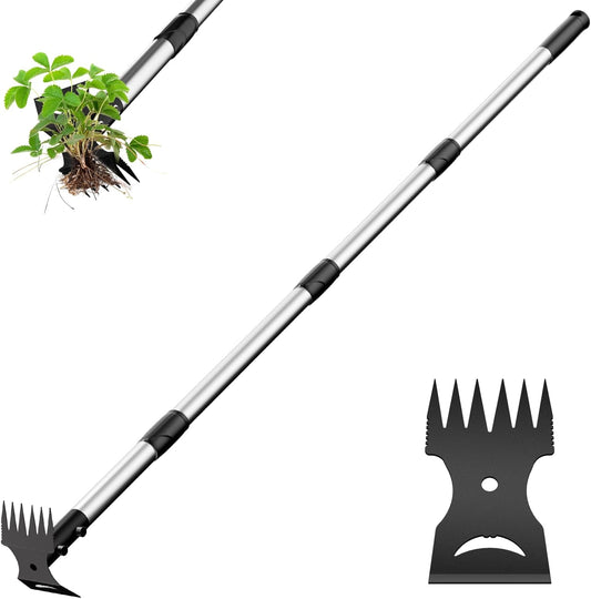 Long Handle Weed Puller Tool – 2-in-1 Handle Garden Hoe and Weed Rake, Hoe Garden Tool for Home Gardens, Lawns, and Yards