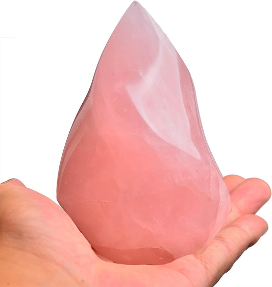 AMOYSTONE Big Rose Quartz Flame Standing Healing Crystal Tower Energy Meditation Crystal Decoration for Home Witchcraft 0.6-1.0LB