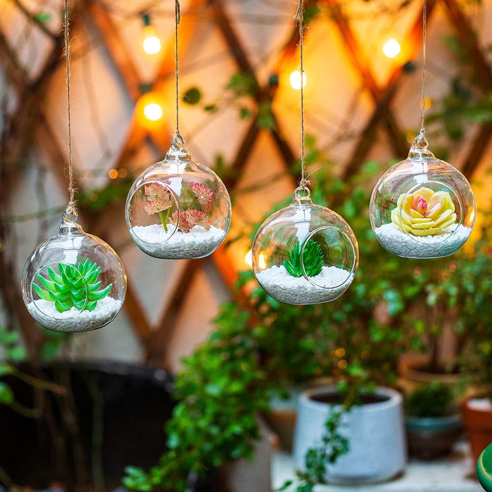 Set of 12 Air Plant Holder Hanging Glass Globe Tea Light Candle Holders Home Wedding Party Centerpieces Decor Indoor Outdoor Tealight Candleholders (12Pcs 4 inches Diameter)