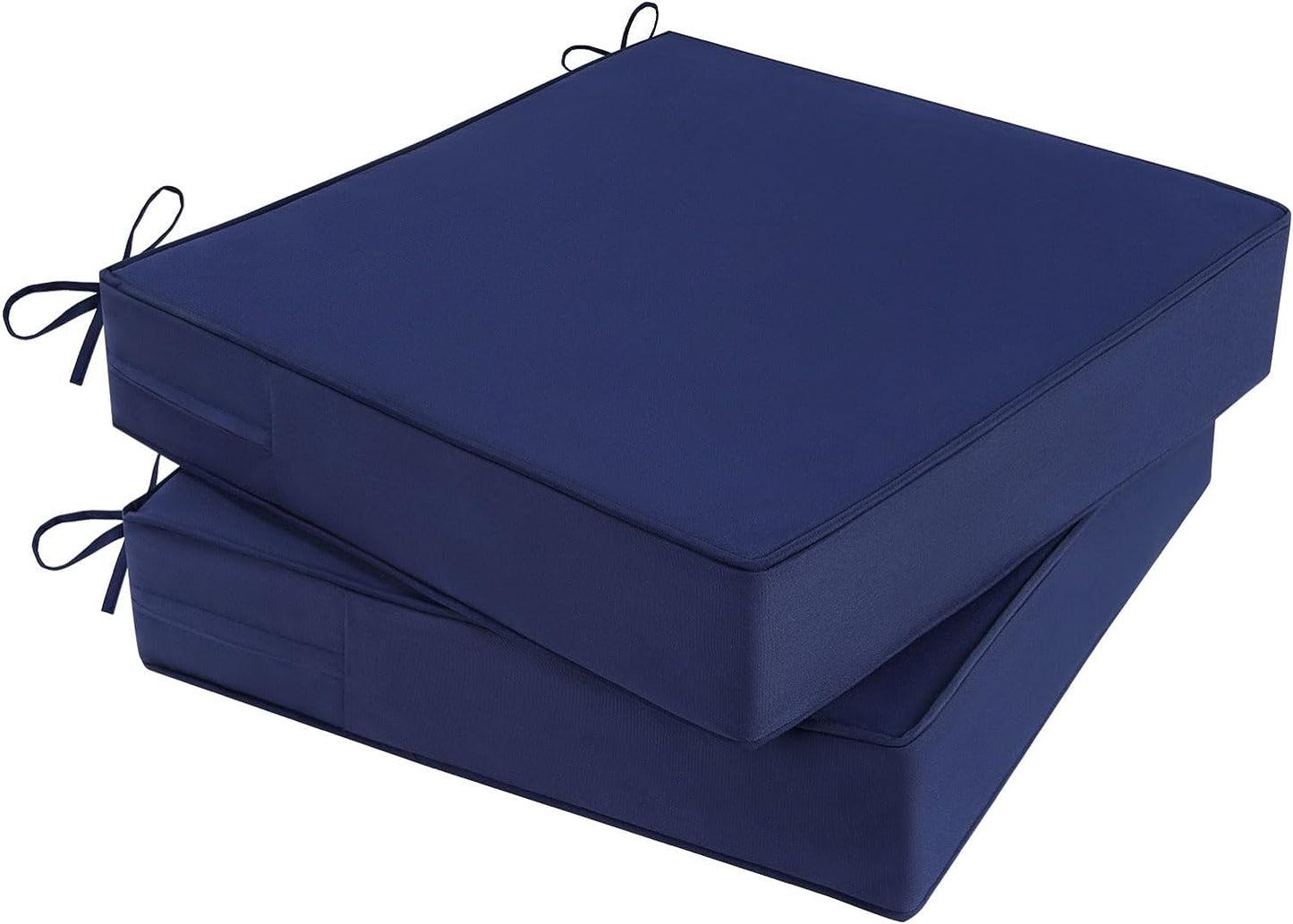 Outdoor Chair Cushions Set of 2 for Patio Furniture 18.5x16x3 Inch Waterproof Patio Chair Cushion 3 Year Color Fastness Rectangle Elastic Foam Garden Couch Pads with Ties and Handle,Blue