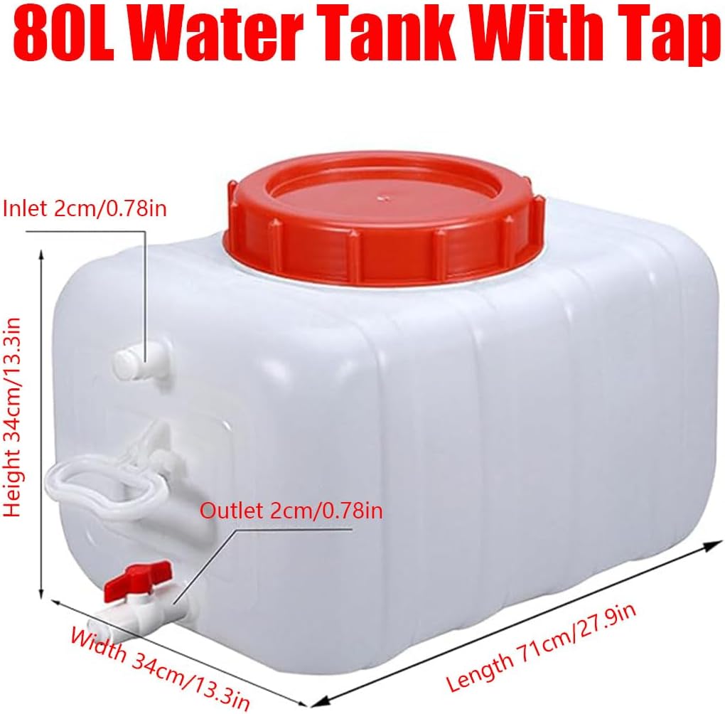 Plastic Water Tank 25L/35L/50L/80L/110L/200L Water Container，Rain Water Tank，Food-Grade Rectangular Thickened Water Tower with Faucet for Household Water Storage(Size:80L)