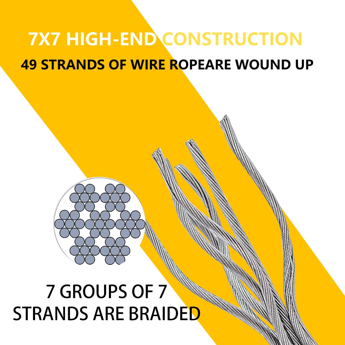 200FT 1/8" T316 Stainless Steel Cable with Cutter, 7x7 Strands Aircraft Wire Rope for Deck Railing, Stair Handrail, Porch Fence, High Strength for Indoor and Outdoor Use
