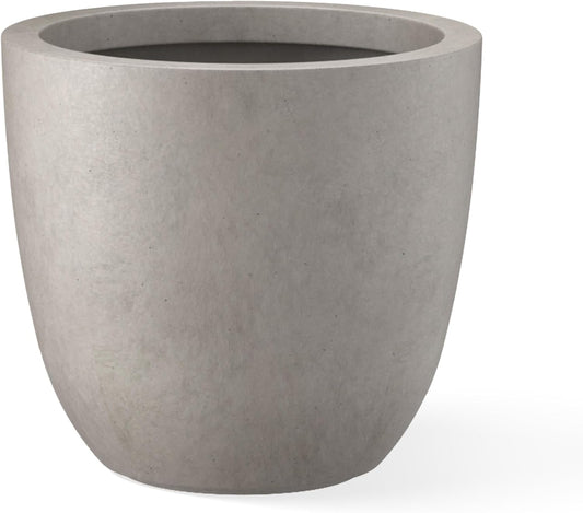 Kante 14 Inch Dia Round Concrete Planter, Indoor Outdoor Large Plant Pot with Drainage Hole and Rubber Plug for Home Patio Garden, Weathered Concrete