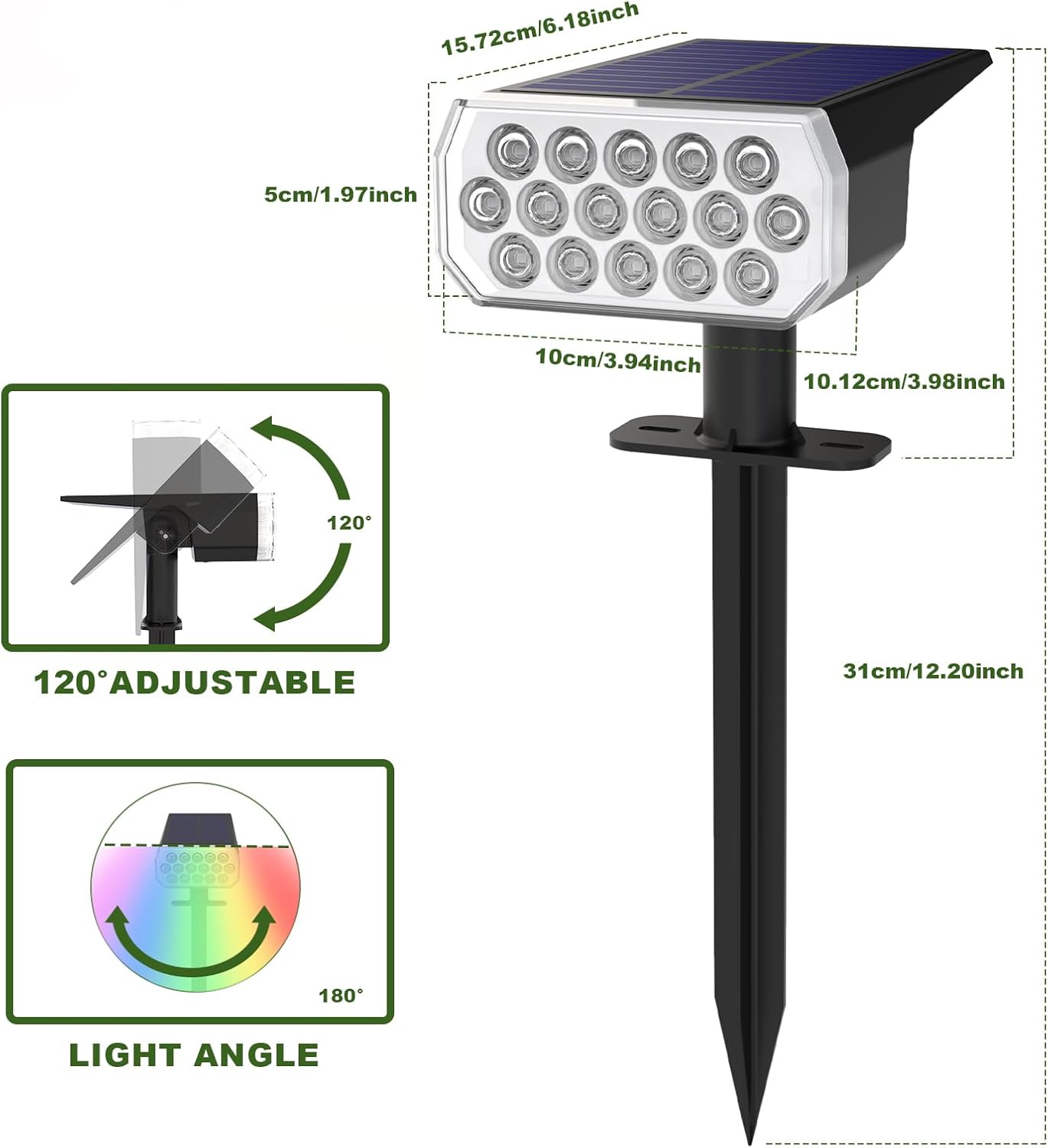 Solar Lights Outdoor Waterproof IP65, 8 Lighting Modes Multicolor Solar Spot Lights Outdoor, Landscape Spotlights for Garden Yard, 2 Pack RGB