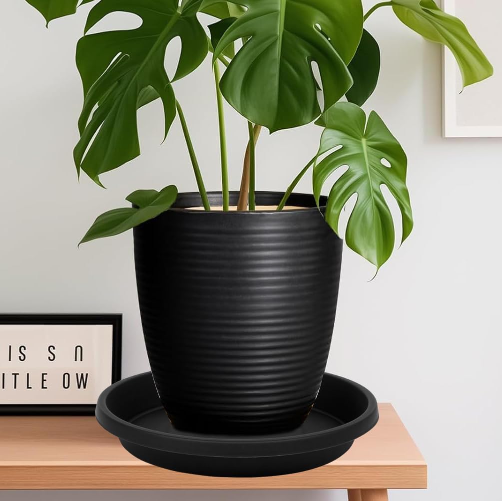 Plant Saucer 5 Pack 6 Inch, Sturdy 8 10 12 14 16 18 20 Inch Plant Trays for Pots, Water Catcher Tray for Plants, Plastic Plant Saucers for Indoors (6inch-Black)