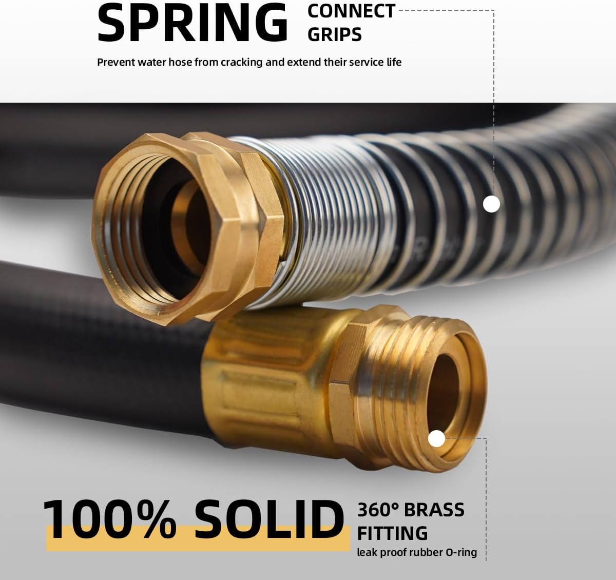 WiseFlow Garden Hose 100FT x 3/4", Heavy Duty Rubber Hose, 1000PSI Burst, 300PSI Working, Water Hose with Five Layered Braiding, Male Female Fittings (Black)