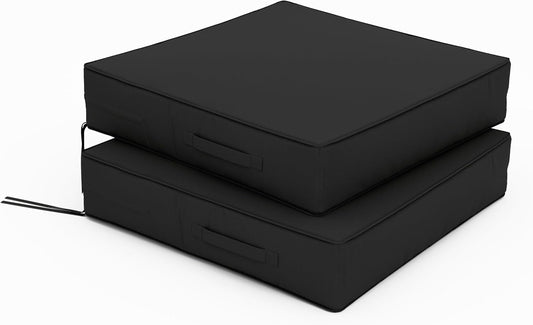 Patio Chair Cushions 24 X 24 X 5 Inch Waterproof Outdoor Seat Cushions for Patio Furniture, Outdoor Sofa Couch Pads with Ties & Handle, Set of 2, Black