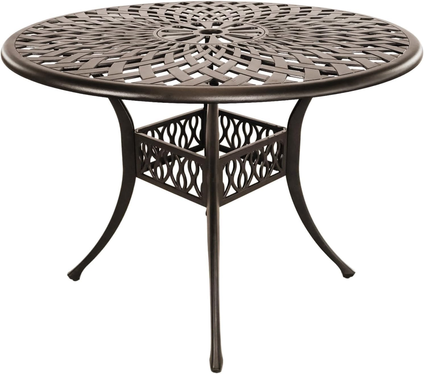 5 Piece Cast Aluminum Outdoor Dining Set, Outdoor Table and Chairs Set of 4, Patio Dining Set with 4 Chairs and 42" Round Table, Patio Conversation Set with 1.97" Umbrella Hole