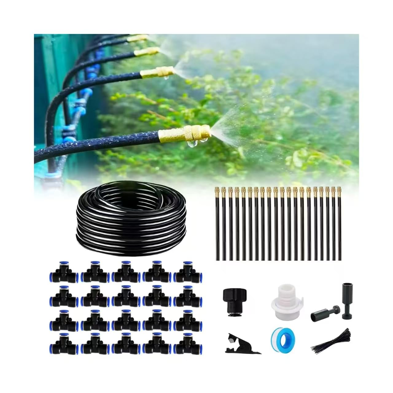 New drip Irrigation kit, Automatic Garden Watering System, Quick Connector and 360-degree Bending Dropper atomizing Copper Nozzle, Garden Plant Lawn Courtyard Watering System. (20 Spray nozzles)