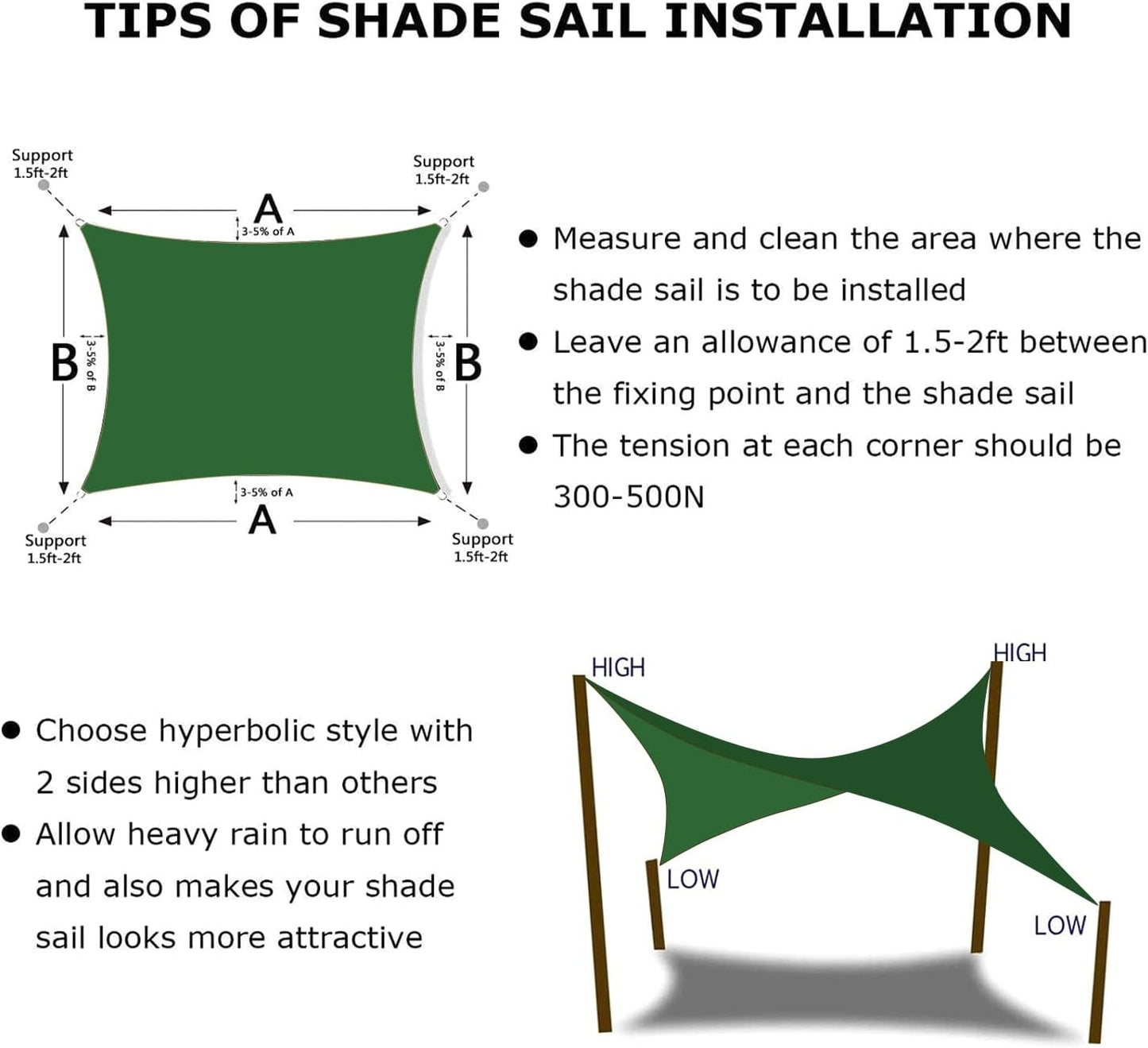 KANAGAWA 6'X22' Dark Green Custom Size Sun Shade Sail Rectangle UV Block Canopy Cover for Patio Backyard Lawn Garden Outdoor (Customized Available)