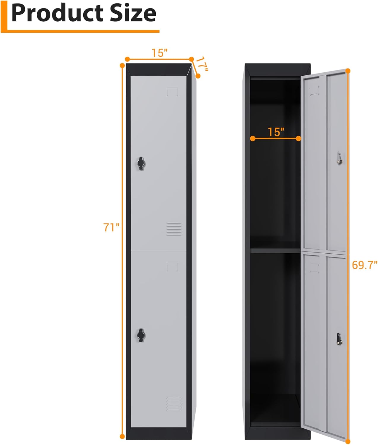 GAOMON Metal Locker, Metal Storage Locker with Shelves and Doors, Perfect for Employees and Students, Ideal for Offices, Schools, Gyms, Homes, and Garages, Assembly Required, Grey & Black
