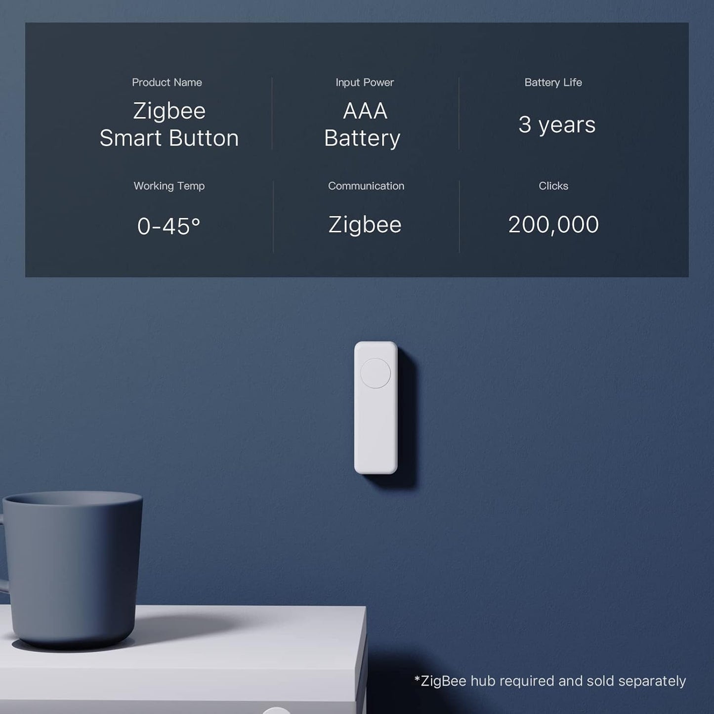 THIRDREALITY ZigBee Smart Button Blue, 3-Way Remote Control, Require Zigbee hub, Work with SmartThings, Aeotec, Hubitat, Home Assistant, Third Reality Hub, Battery Included.