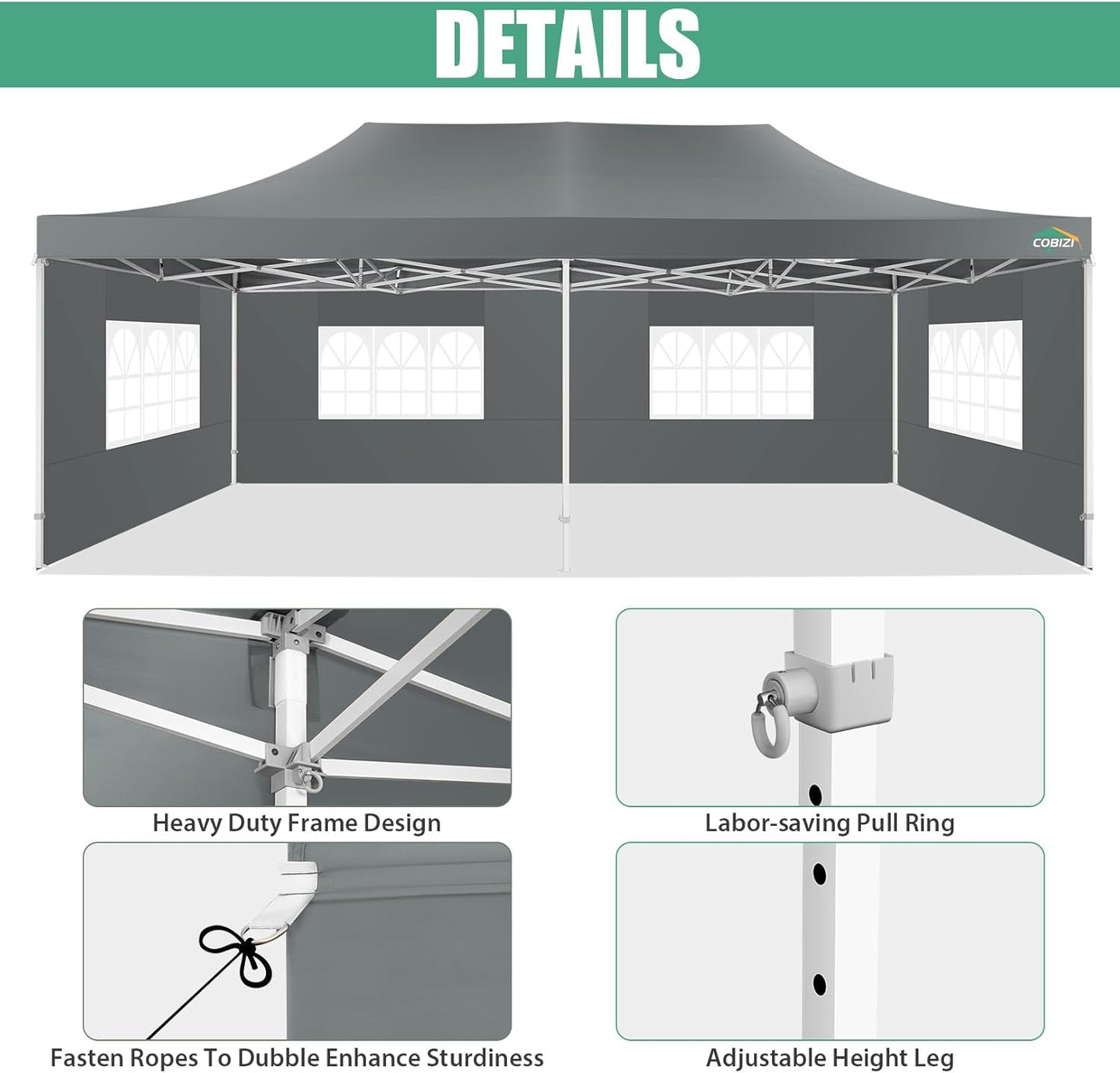 COBIZI 13x26 Pop Up Tent 13x26 Canopy with Sidewalls Heavy Duty Canopy Party Tent for Parties, Outdoor Wedding Large Event Tent Wind Waterproof UPF 50+ Ez Up in Garden Lawn with Roller Bag, Gray