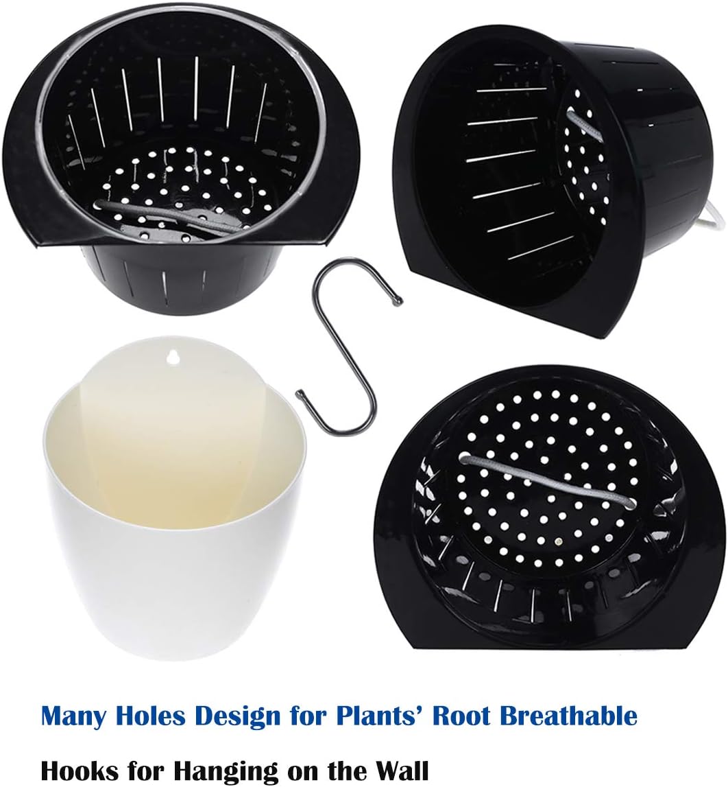 6 Packs 5" Plastic Self Watering Pots Wall Hanging Planters Wall Mounted Wicking Flower Pots for Indoor and Outdoor African Violet, Ocean Spider Plant, Orchid, White