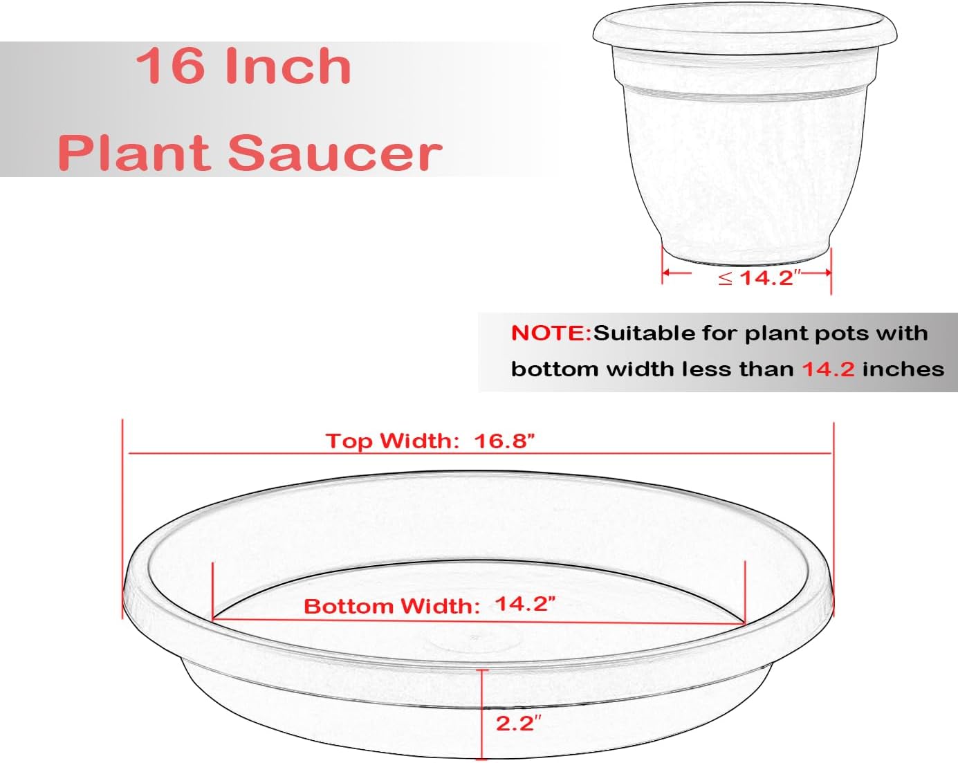 4 Pack Plant Saucer 16 Inch, Durable Large Deep Plastic Plant Trays for Pots, Plant Water Catcher Tray for Plants, Flower Pot Saucers, Plant Saucers for Indoors Outdoor