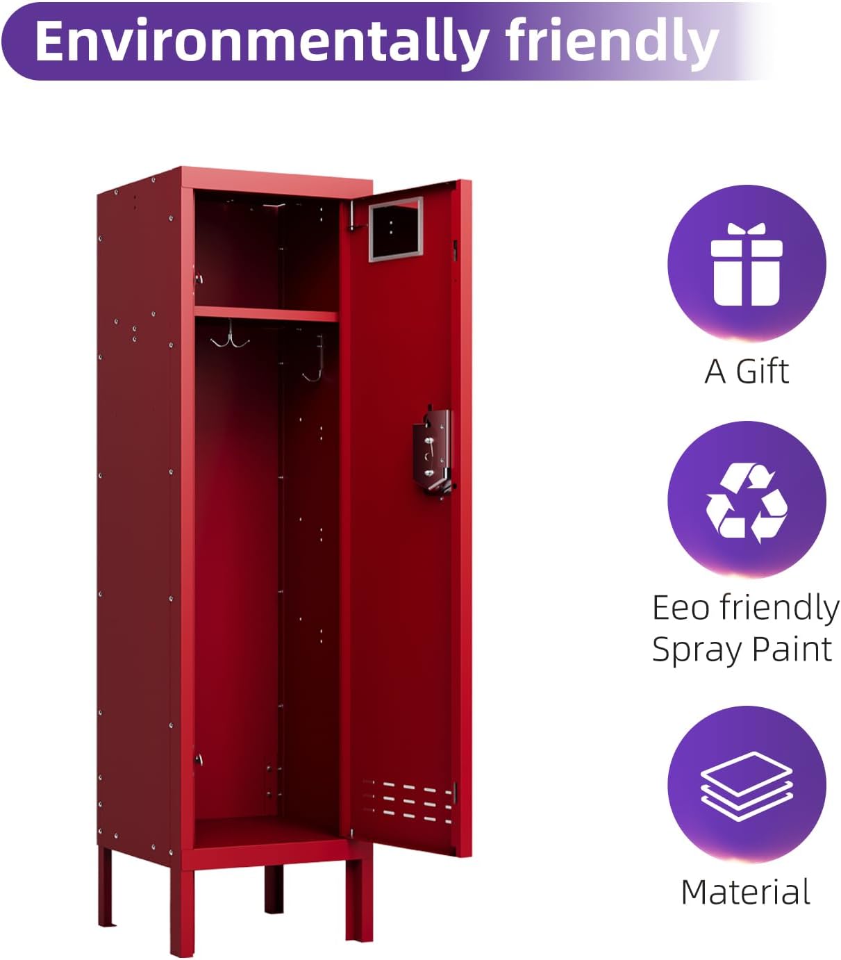 Metal Cabinet Home Office Storage, Lockable Steel Locker with Door, 54" Height, Multi-Purpose for Home, Office, Gym, School, Garage