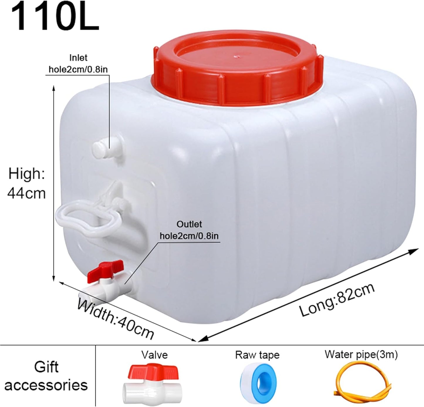 Portable Water Container with Tap, Heavy Duty Water Tank Plastic Water Storage Carrier 50L 80L 110L 200L Water Bucket Jug for Camping Outdoor Hiking Travel Emergency(Size:110L)