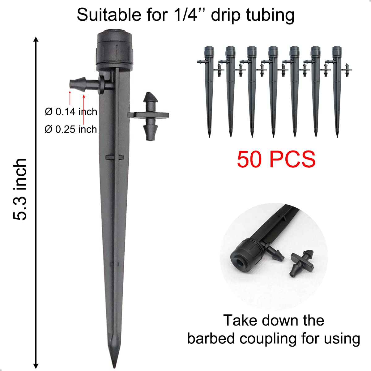 50 Pcs Drip Irrigation Emitters, Adjustable Flow 0-20 GPH Irrigation Drippers with Stake, Full Circle Flow Sprinkler Head, Micro Sprinkler for Garden Patio Lawn Flower Bed