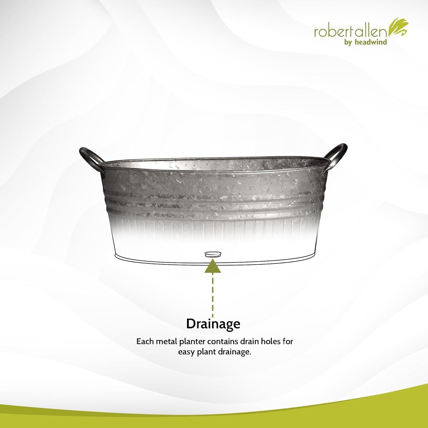 Headwind Oval Galvanized Tubs Planter with Handles – 24 Inch Lightweight Steel Indoor Oval Plant Pot with Drainage Holes – Large Galvanized Tub Flower Bucket – Outdoor Planter by Robert Allen