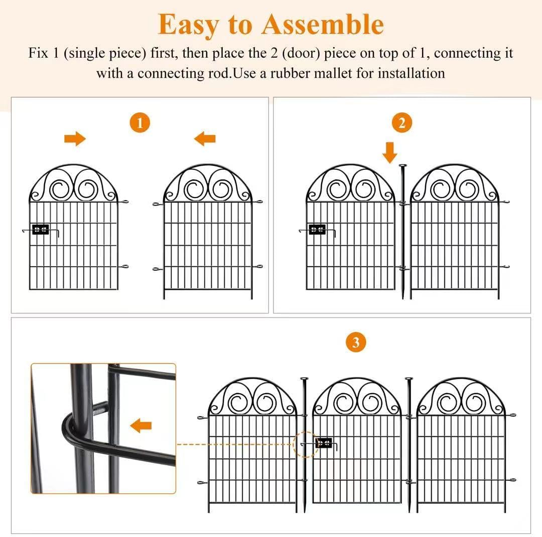 Tall Garden Animal Barrier Fencing with Gate, 40 Inch(H) 20 Panels Total Length 43.7 Ft Outdoor Dog Fence, Picket Fences, Reusable Decorative Fence for Garden │Patented