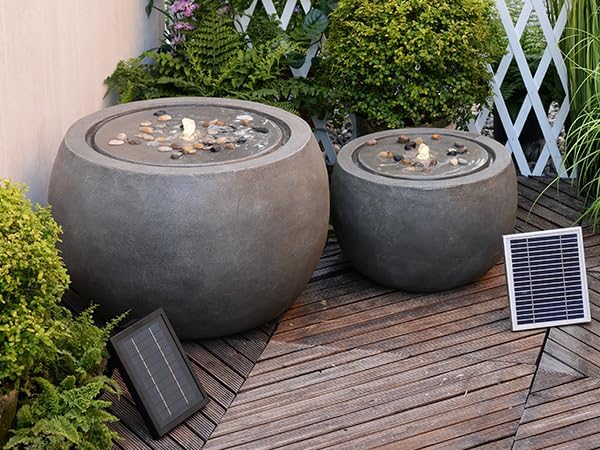 Solar Water Fountain Outdoor Garden Bubbler Water Feature Fountains Solar Powered for Patio Deck Yard Home Decor Gray, 18 "L x 18" W x 11.5" H