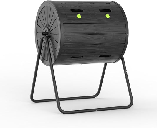 Dual-Chamber Outdoor Compost Tumbler, 37.5-Gallon Efficient Rotating Composter, UV-Resistant and Weatherproof, for Garden, Kitchen, and Yard (Black)