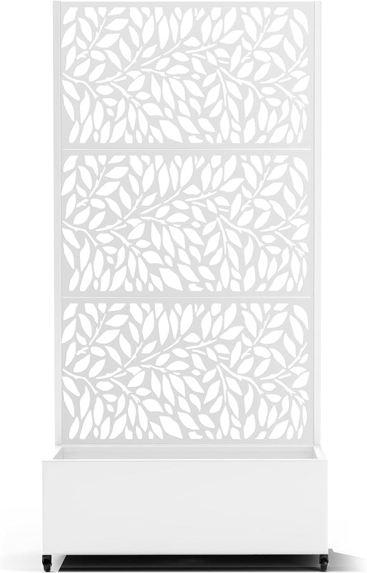 Raised Garden Bed with Trellis and Wheels,73"x35"x16" Metal Raised Garden Bed,White Flowing Leaf-2 Metal Planter with Climbing Trellis for Vines & Vegetables