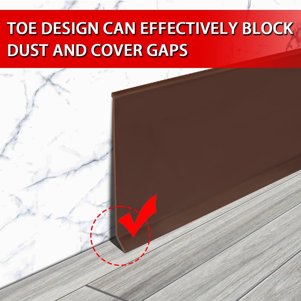 Vinyl Wall Base Baseboard Molding Trim 6" Flexible Self Adhesive Rubber Wall Base Moulding Trim Peel and Stick Design, 6 Inch x 40 Feet, Brown