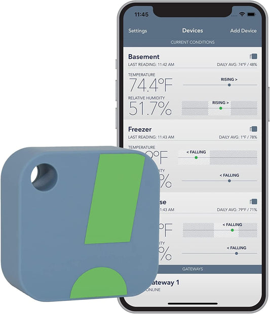 HT1 Smart Temperature Sensor and Humidity Sensor - Bluetooth Thermometer and Hygrometer with App Monitoring - Indoor/Outdoor Temperature and Humidity Monitor for RV, Basement, Fridge & More (1 Pack)