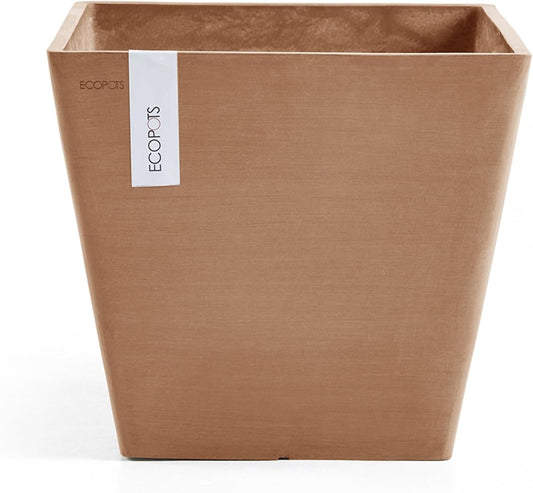 Ecopots Rotterdam Durable Modern Square Indoor/Outdoor Recycled-Based Composite Flower Planter, Terracotta Color, 8"