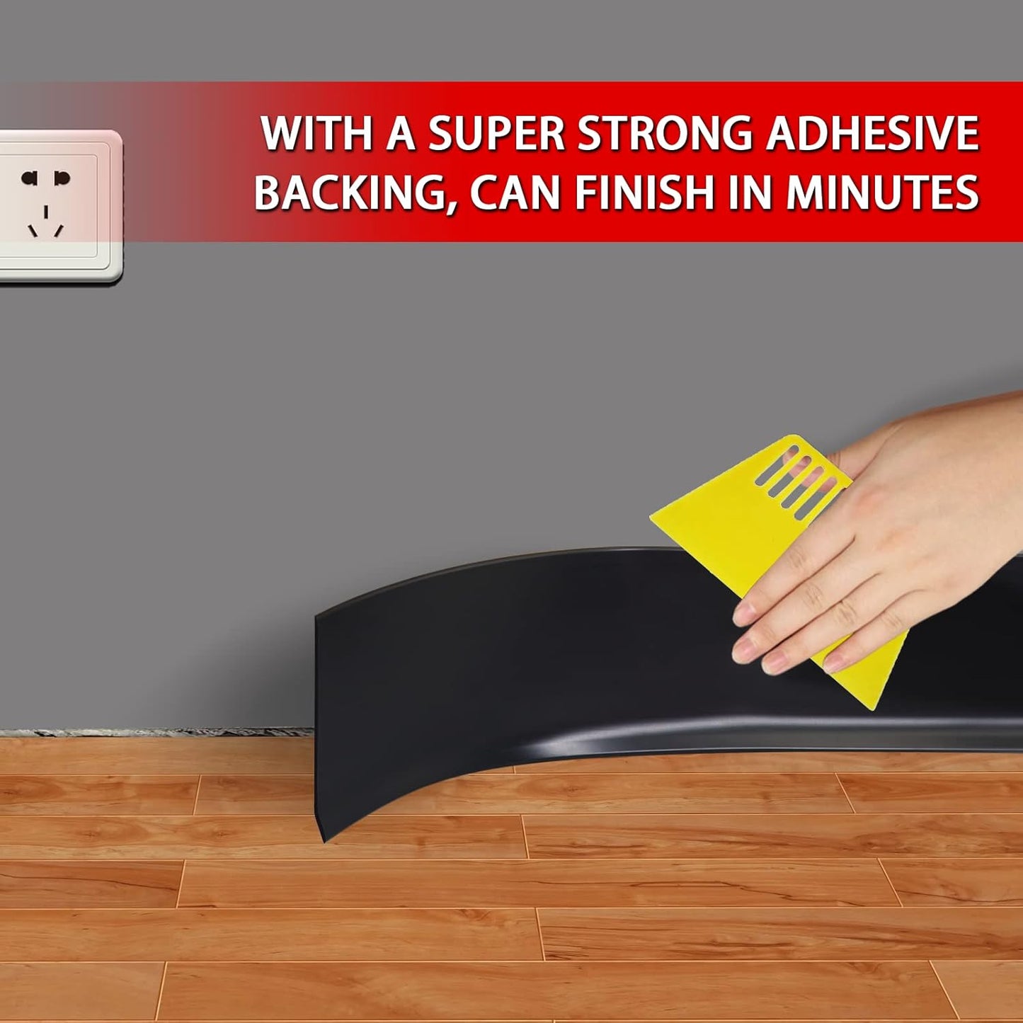Vinyl Wall Base Baseboard Molding Trim 6" Flexible Self Adhesive Rubber Wall Base Moulding Trim Peel and Stick Design, 6 Inch x 40 Feet, Black