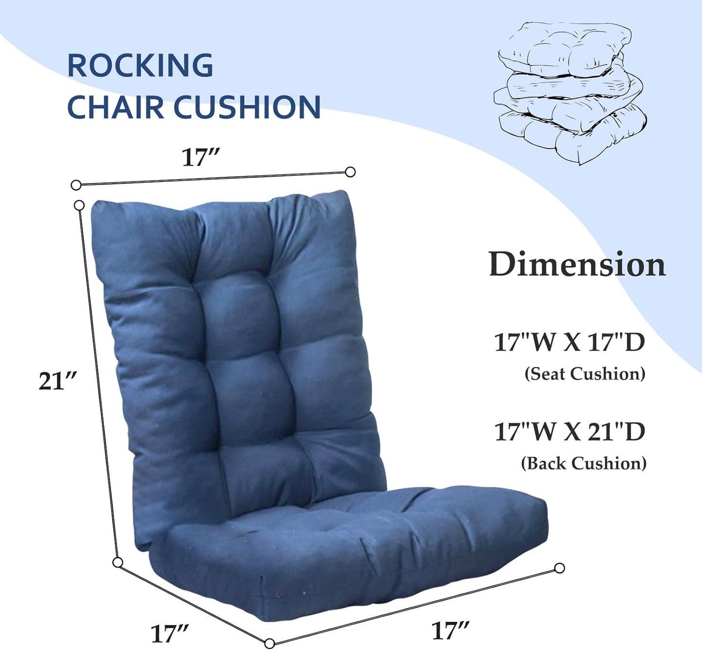 Indoor Outdoor Rocking Chair Cushions Pack of 1, Patio Chair Cushion High Back Chair Seat Cushions for Garden Patio Furniture, Black