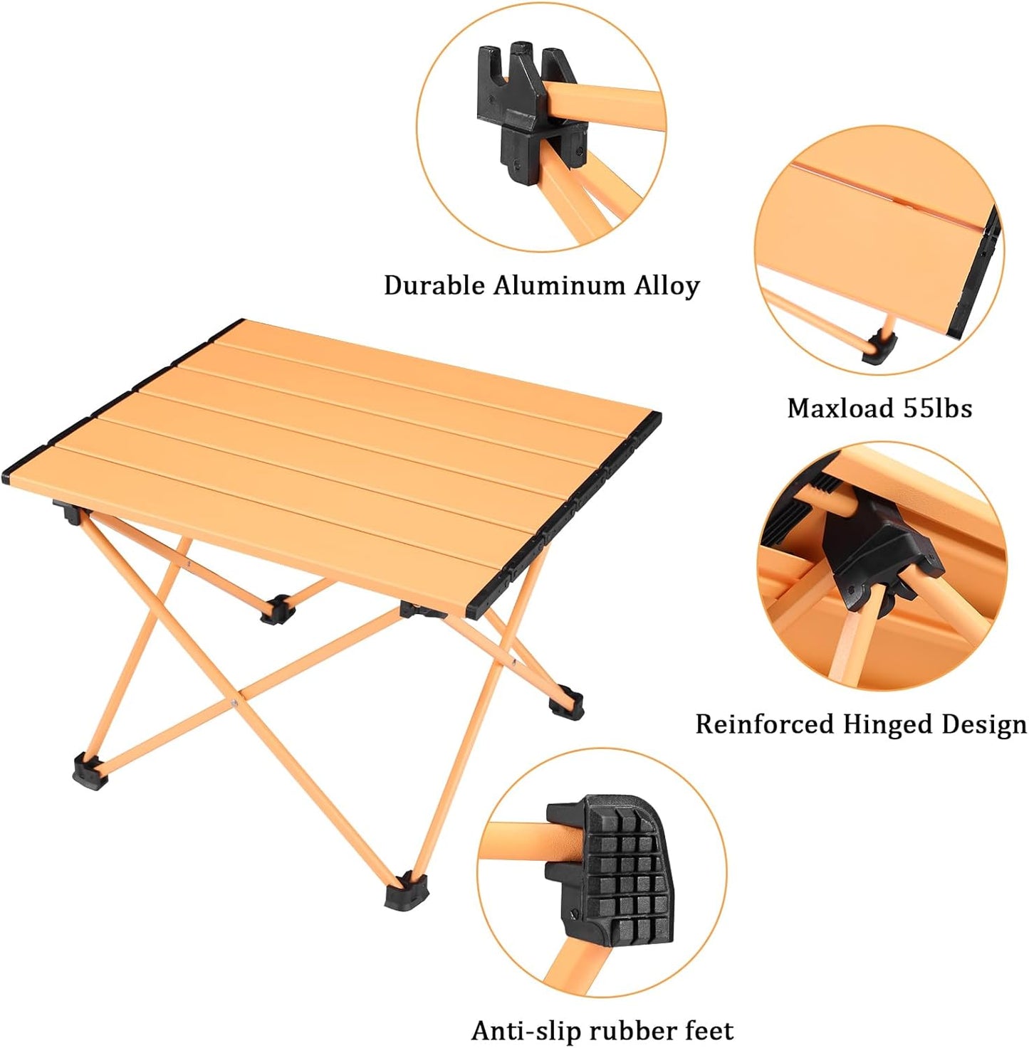 Tesouro Portable Camping Table,Folding Side Table Aluminum Top for Outdoor Cooking, Hiking, Travel, Picnic (Apricot-Large)