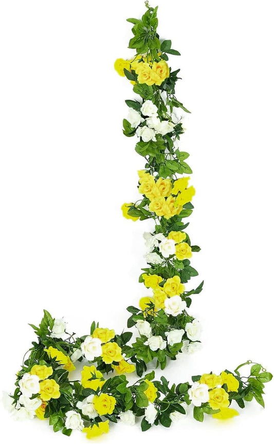 JUSTOYOU 2 Pack (15.8FT) Fake Rose Garland, Artificial Rose Vines Flowers Hanging Silk Rose Vine Wedding Home Backdrop Party Arch Arrangement Decoration