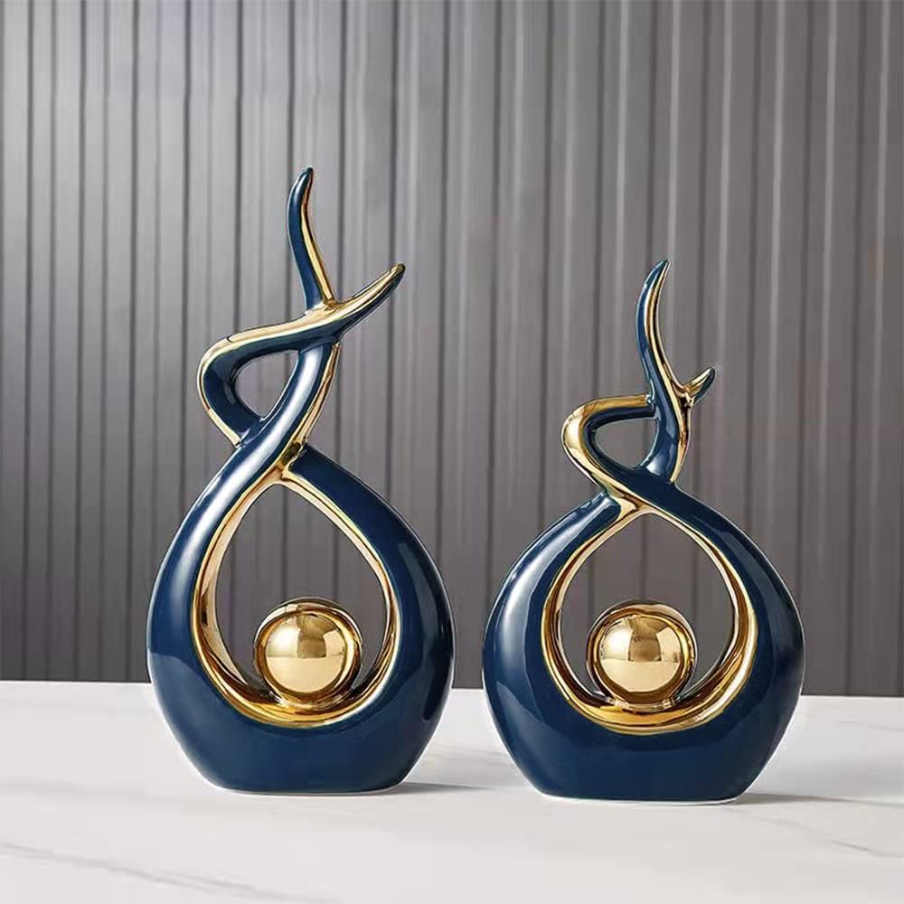 Norrclp Home Decor Modern Abstract Art Ceramic Statue Table Decorations for Dining Room Living Room Office Centerpiece (Blue and Gold, Large)