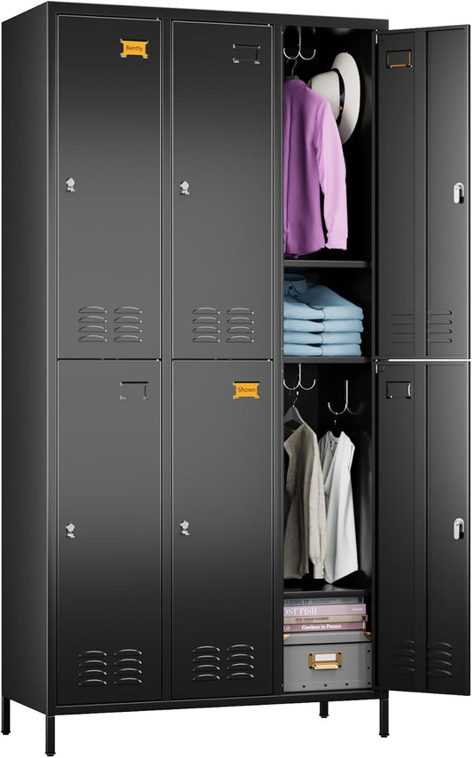 METAN Metal Locker for School Office Gym Bedroom,6 Doors Steel Storage Lockers Cabinet for Employees,Industrial Storage with 1 Shelf,Assembly Required,Black