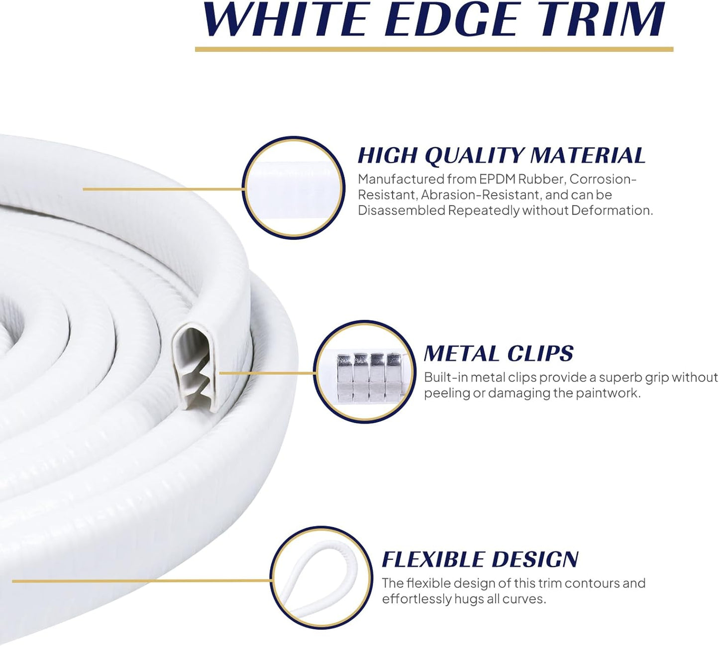Edge Trim White U-Channel Rubber Trim Edge with Metal 1/2" X 3/8" - Fit Gap 3/64" to1/4 Car Door Edge Sealing Strip, PVC Weather Stripping with Steel, Metal Edge Protector, 6.5FT