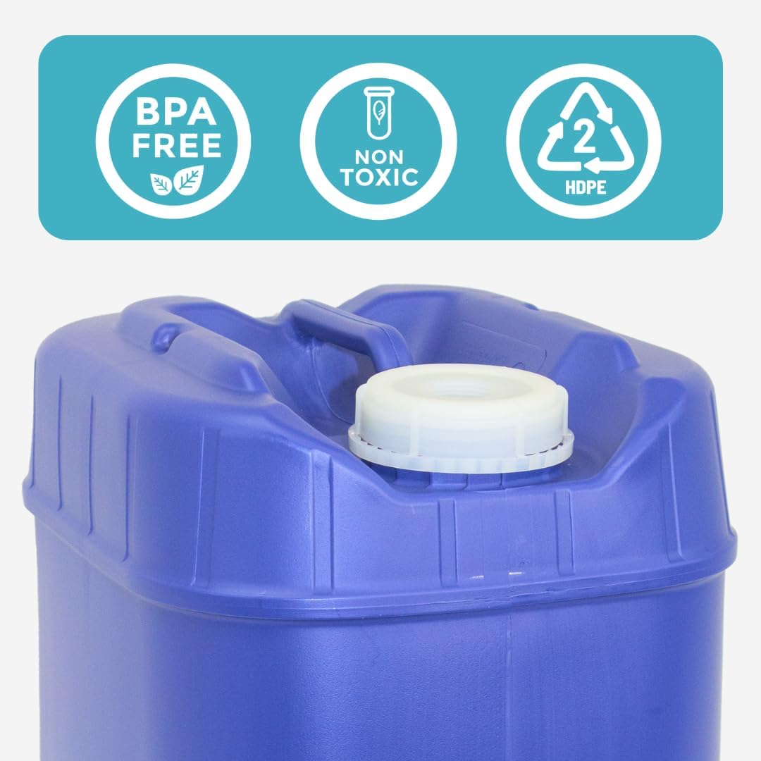 5-Gallon Stackable Water Storage Containers, 5 Gallons Tanks w/2 Lids + 1 Spigot, Easy Fill, Survial Supply Emergency Water Storage for Camping and Disaster Preparedness, RV, (1Tank)