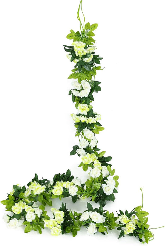 JUSTOYOU 2 Pack (15.8FT) Fake Rose Garland, Artificial Rose Vines Flowers Hanging Silk Rose Vine Wedding Home Backdrop Party Arch Arrangement Decoration