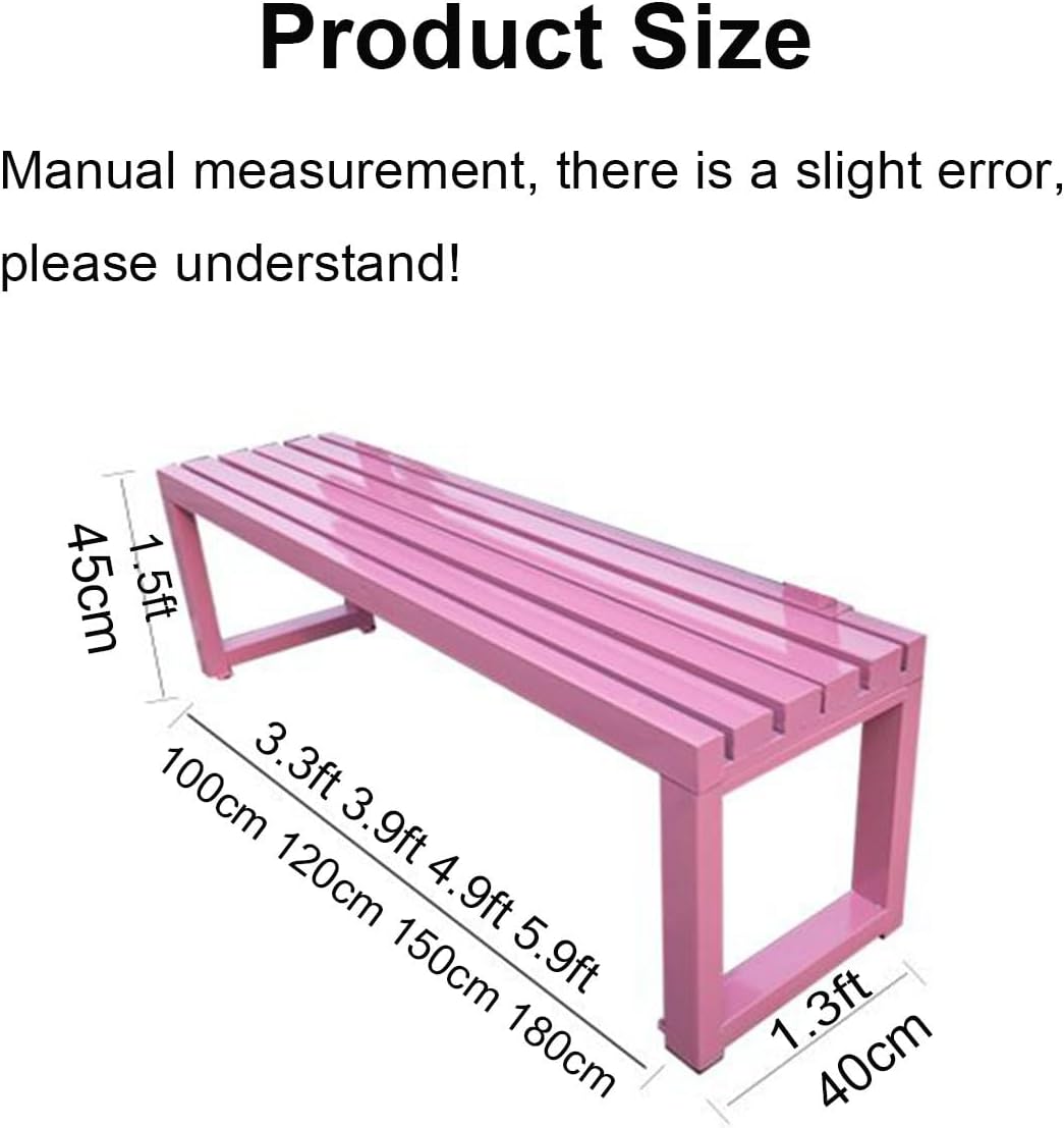 Weatherproof Metal Dining Bench, Outdoor Bench Backless Patio Bench 2-Person Farmhouse Bench Garden Bench for Kitchen, Living Room, Entryway(Pink,47in)