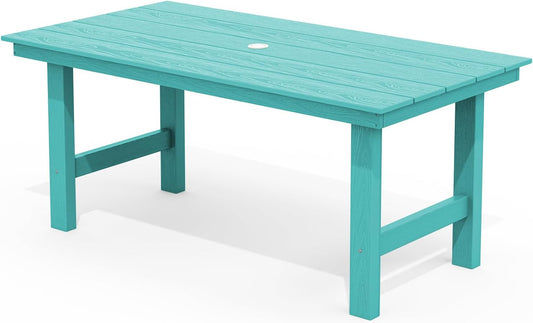 SERWALL 6-Person Outdoor Dining Table - 67" Rectangle HDPE Patio Table with Center Umbrella Hole, Weatherproof, Aruba