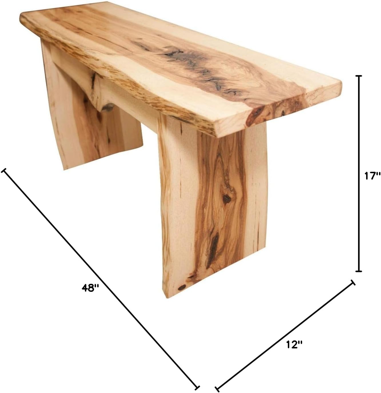 Rustic Red Door Co. Live Edge Wooden Bench - Solid Wood Dining Bench Furniture - Natural Edge Wooden Slab Bench (5' Long, Hickory Wood with Clear Coat)