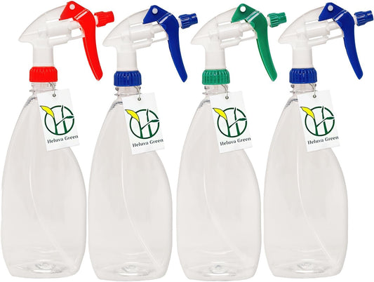 Heavy Duty 24oz Clear Plastic Spray Bottles for Cleaning - Large Empty Bottles for Gardening Solutions, Vinegar, Chemicals, Professional Cleaners - Adjustable Sprayer Nozzle - 4 Pack