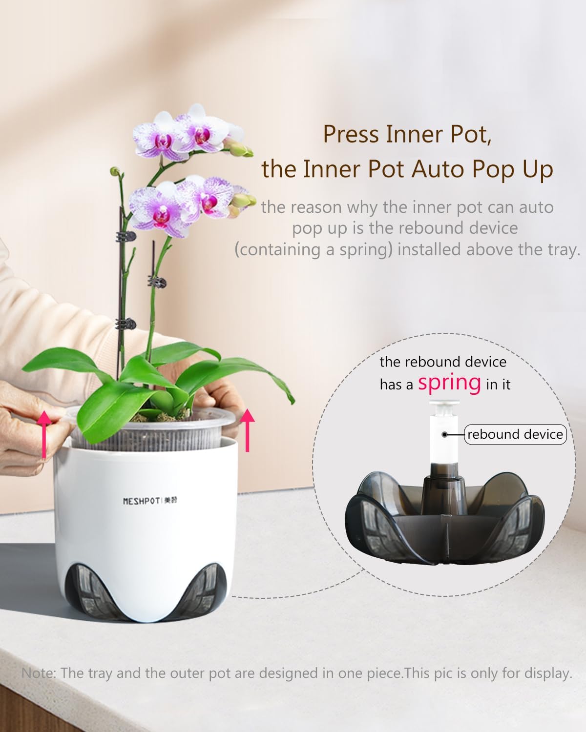 5 inch Orchid Pots with Holes for Repotting with Excellent Airflow, Set of 3, Double Layer Plastic Imitate Ceramic Orchid Planter, Clear Orchid Pot Match Decorative Orchid Container