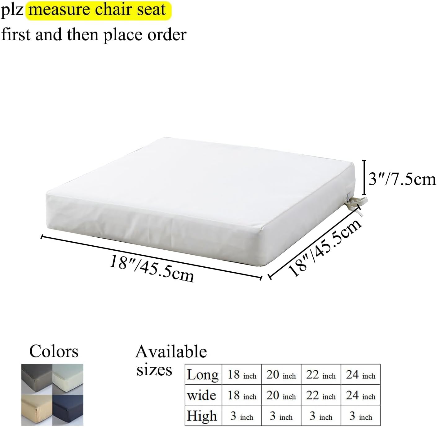 Patio Chair Cushions Non Slip Bottom Chair Pad with Ties Waterproof Square Outdoor Seat Cushion Replacement for Garden Swing Furniture Set of 2 18 x18 Inch, Beige