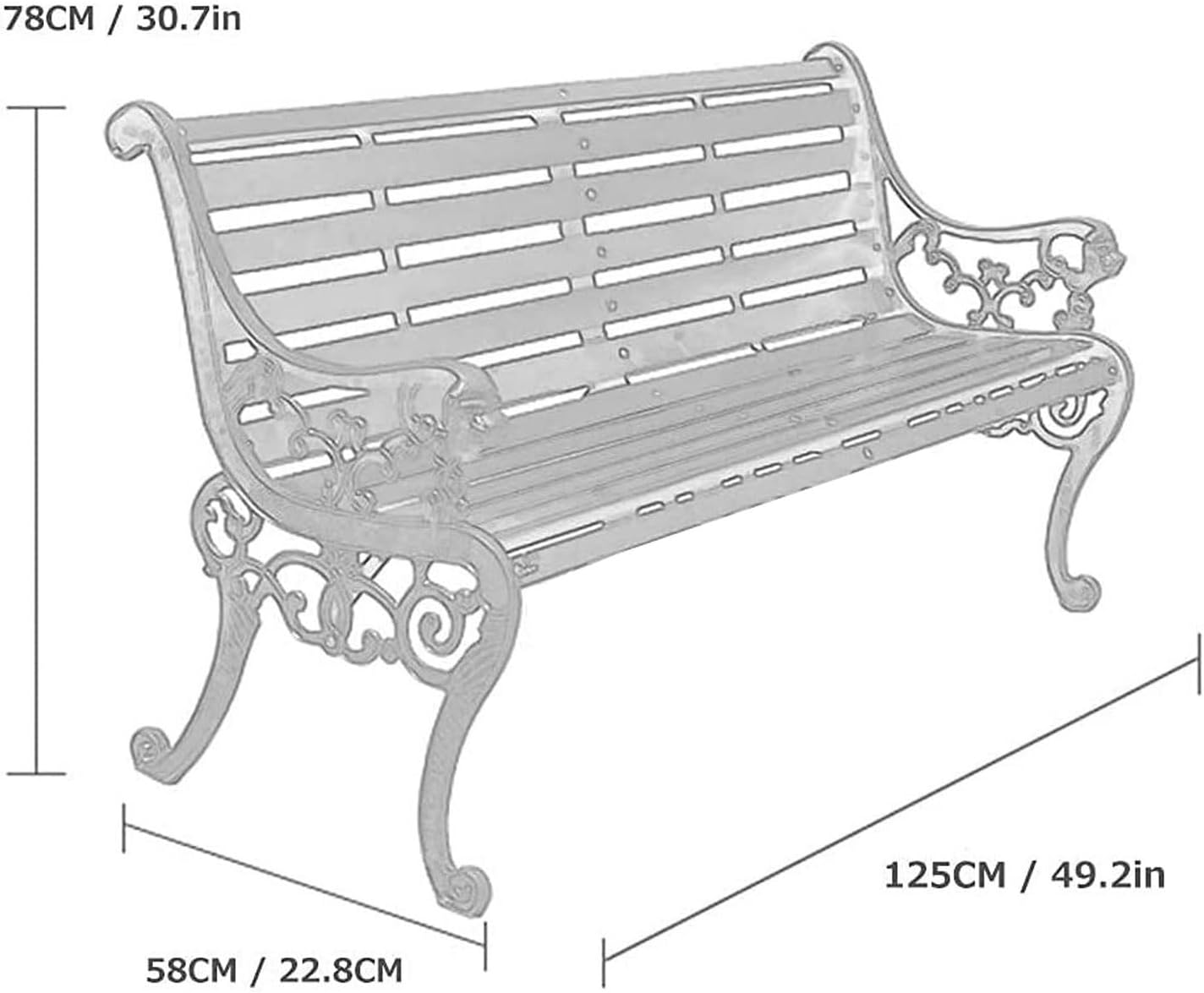 Outdoor Bench, Porch Bench, Garden Park Bench, Cast Aluminum Preservative Wood Bench with Backrest and Armrests for 2-3 People Porch/Deck/Patio Furniture(Brown+Antique Green Legs,125CM)